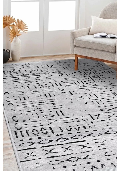 Venüs Iskandinav Gri Pamuk Dokuma Kaymaz Tabanlı Modern Yıkanabilir Kilim Halı Gri