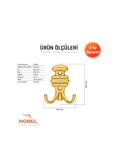 Kemerli Askı, Metal Vestiyer Askısı, Altin, Duvar Ve Dolap Askılığı 5'li Set Vidalı Altın