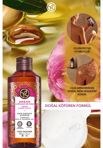 Yves Rocher Duş Jeli - Nemlendirici Oryantal Argan Ve Gül - Sls,sles İçermez,vegan-400ml Diğer