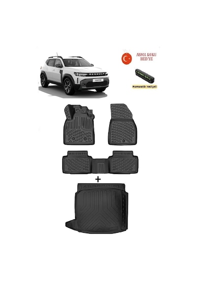 Renault Duster Eco G / E-tech / Tce 4x2 2024 Sonrası Uyumlu 3d Havuzlu Paspas Ve 3d Sabit Zemin Bagaj Havuzu Seti Asma Koku Ve Numaratör Hediyeli