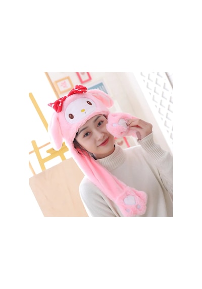 Işıklı Kulakları Hareket Eden Tavşan Pelüş Şapka Bere Bunny Pembe