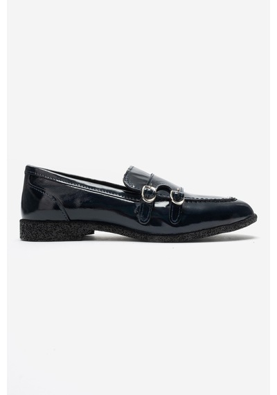 Luvi Shoes Daly Lacivert Kırışık Rugan Hakiki Deri Tokalı Kadın Loafer Ayakkabı