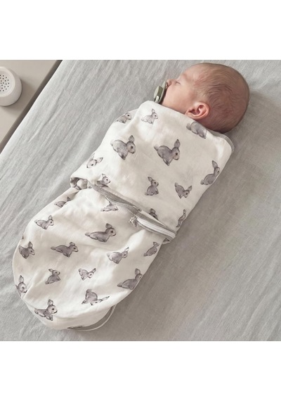 % 100 Pamuk Müslin Bebek Hazır Kundak Iconique Lapin - Gri Tavşan Desenli Kndk1001 Diğer