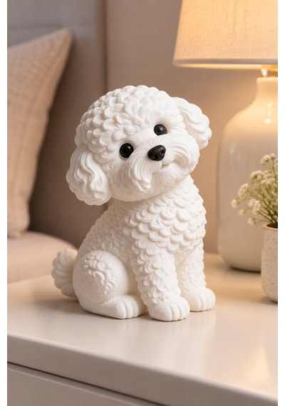Kıvırcık Tüylü Sevimli Köpek Figürlü Dekoratif Biblo - 15cm Büyük Boy