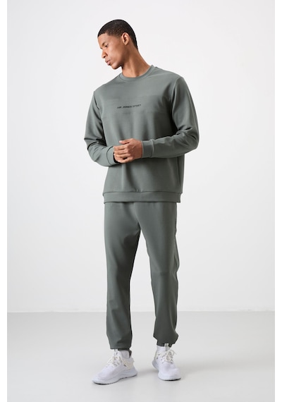 Tommy Life Haki - Haki Pamuklu Kalın Yumuşak Dokulu Comfort Fit Baskılı Erkek Eşofman Takım - 85253 Haki