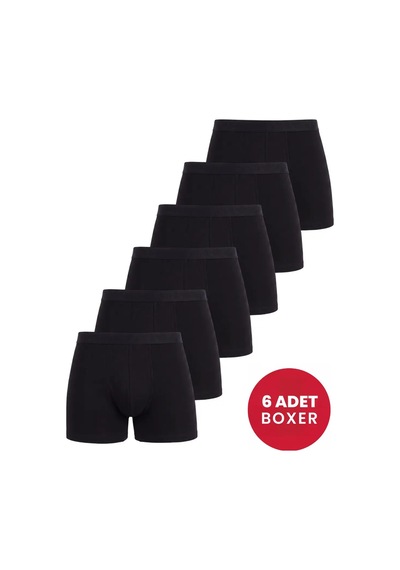 Astrid T Premium Rahat Giyim Hediye 6'lı Paket Erkek Pamuklu Likralı Esnek Kumaş Siyah Boxer
