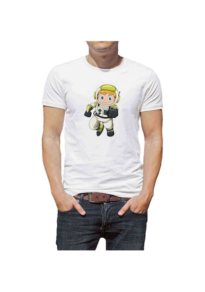 Astronot Çocuk Baskılı Beyaz Erkek Tshirt
