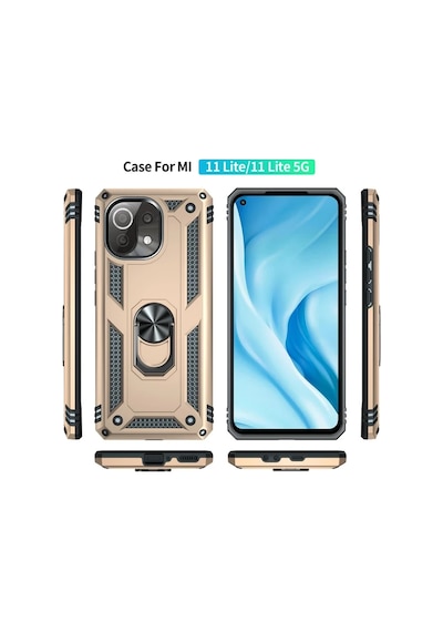 Xiaomi Mi 11 Lite Kılıf Sofya Yüzüklü Silikon Kapak - Gold 0.2M-Çok Renkli