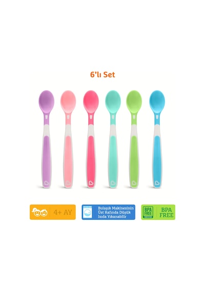 Munchkin Yumuşak, Renkli Bebek Kaşıkları, 3ay+, 6 Set Çok Renkli
