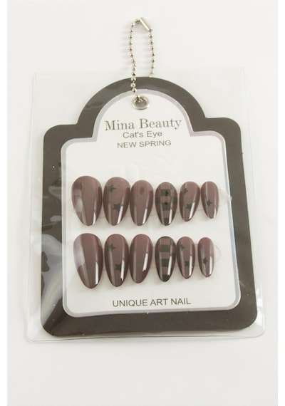 Desenli - 600 - Mina Beauty Kedi Gözü Takma - Csmo-tex - Tırnak Kahverengi