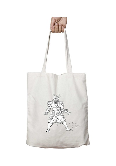 Art Hediye Samurai Çizgisel İki Tarafı Kalıcı Baskılı Yıkanabilir Çanta Çok Renkli