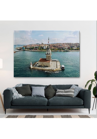 Es10 Özel Tasarım, Dekortif BaskıKızkulesi ve Üsküdar Kuşbakışı Manzarası Dekoratif Kanvas Tablo-6509 (70 x 100)