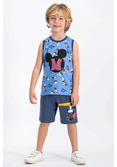 Mickey Mouse Lisanslı İndigo Kolsuz Erkek Çocuk Bermuda Takım