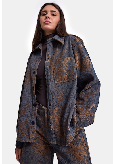 Kadın Kahve Kot 1w6-202 Oversize Özel Kumaş Tasarım Denim Ceket Gömlek