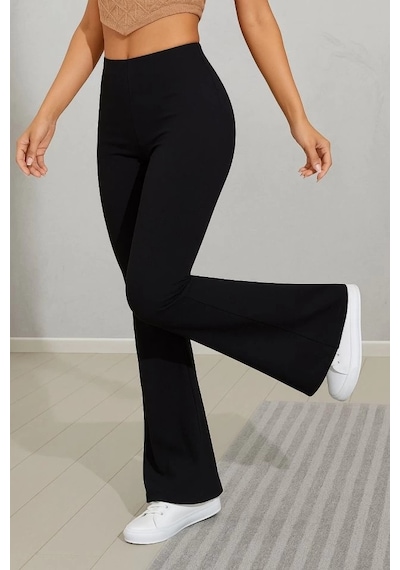 Defymoda Kadın Pantolun Ispanyol Paça Siyah