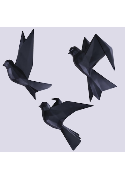 Mouette 3'Lü Dekoratif Kuş Siyah