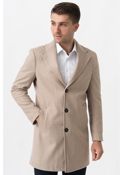 White Stone Ancona 4025-2 Düz Ceket Yaka Slim Fit Pamuklu Kaban K.Bej-K.Bej