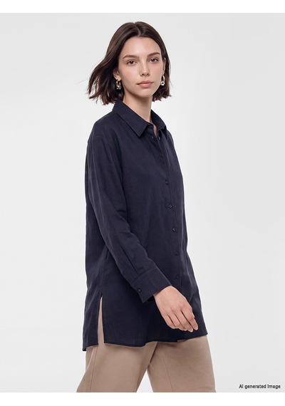 Lcw Modest Lacivert %100 Pamuklu Kadın Gömlek Tunik