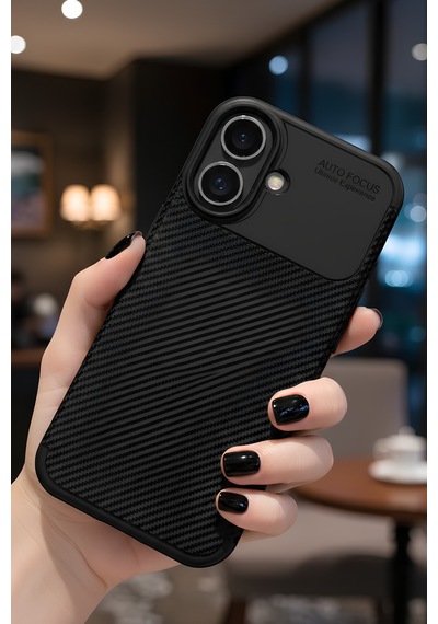 Apple Uyumlu iPhone 16 Kılıf Kamera Korumalı Darbe Emici Karbon Fiber Desenli Kapak