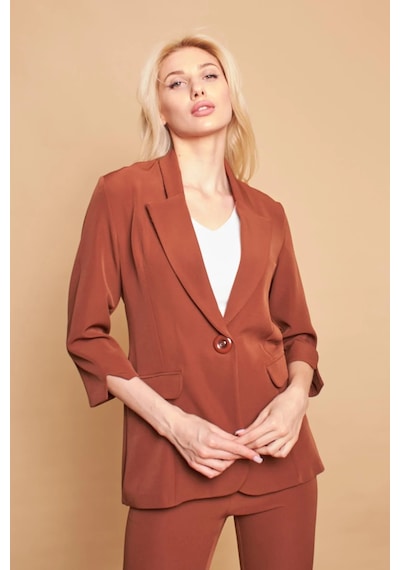 Yakalı Tek Düğmeli Kapri Kollu Kolu Yırtmaçlı Hafif Likralı Kumaş Blazer Ofis Ceket-koyu Taba K.taba Yakalı Tek Düğmeli Kapri Kollu Kolu Yırtmaçlı Hafif Likralı Kumaş Blazer Ofis Ceket-koyu Taba K.taba