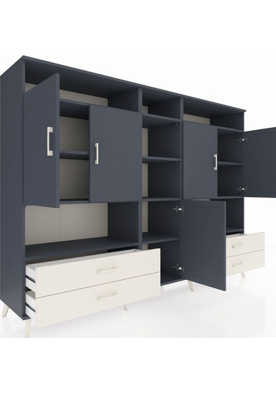 Hyperion Dolap 12 Raflı 4 Çekmeceli 5 Kapaklı 220x44x163 Antrasit Antrasit-antrasit/aytaşı