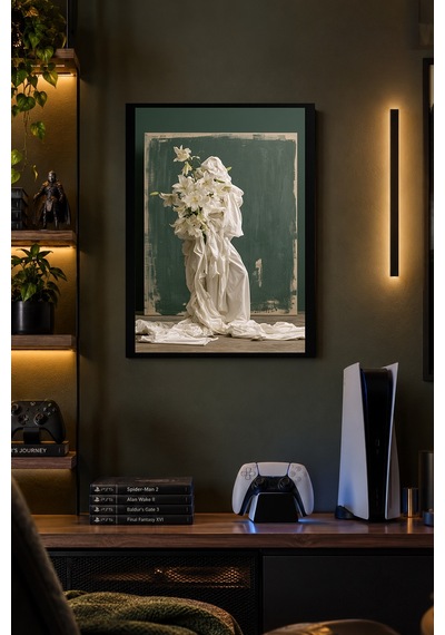 Beyaz Heykel Desenli Dekoratif Mdf Tablo, Çerçeve Görünümlü Ahşap Poster
