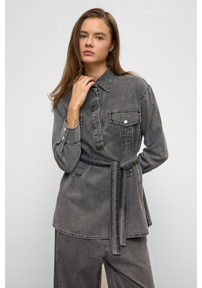 Olcay Geniş Paça Pantolon Denim İkili Takım Antrasit 9379-tk