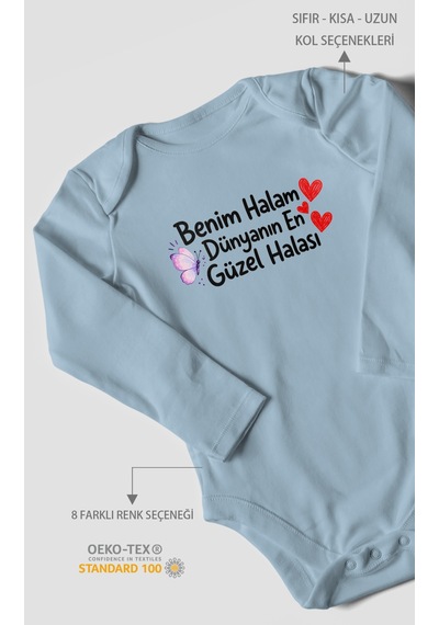 Morivokids Benim Halam Dünyanın En Güzel Halası Uzun Kollu Çıtçıtlı Bebek Body Bebe Mavisi