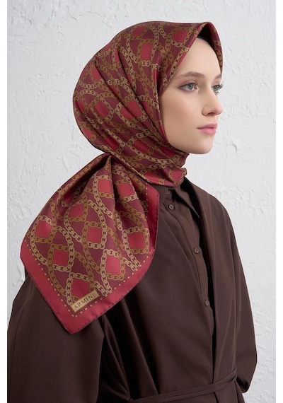Armine Nostalji Serisi Sura İpek Eşarp 9410ds 01-kırmızı-bordo-gold