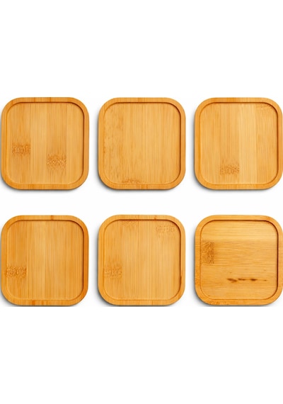 6 Lı Kare Bambu Bardak Altlığı Seti 10 Cm Kaymaz, Dayanıklı, Şık Tasarım, Sunumluk Şeffaf