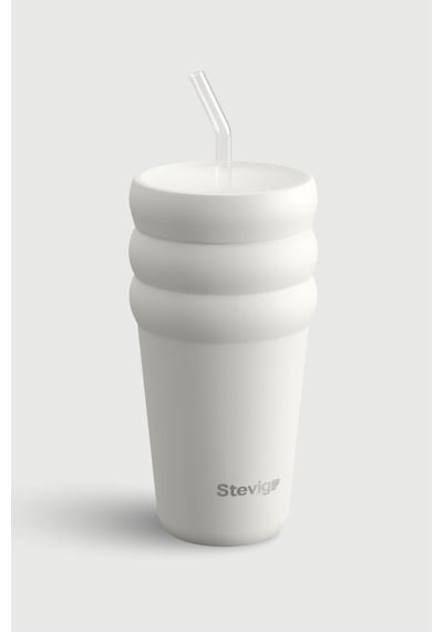 Stevig 3 Bubble Two-cap Straw Tumbler Çelik Termos 600 Ml White Stone St-249 Beyaz