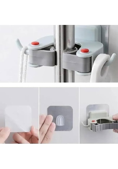 Adet - Paspas Süpürge Fırça Ve Mop Askısı Sap Tutucu Mutfak Banyo Askı Çok Renkli