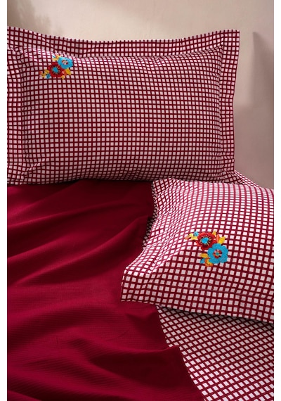 Fiesta %100 Pamuk Nakışlı Çift Kişilik Pike Takımı Bordo
