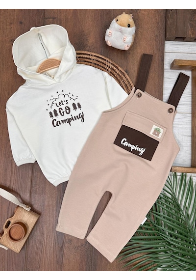 Bebicix Let's Go Sweatshirt Salopet Erkek 2'li Takım Krem