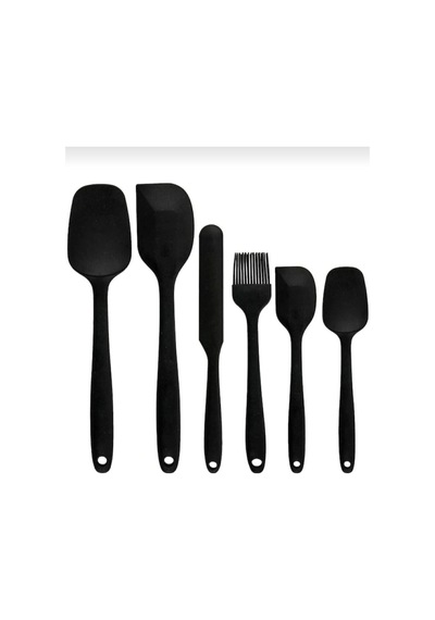 6 Lı Takım Yanmaz Yapışmaz Slikon Yumurta Fırçası Kaşık Bıçak Spatula Seti Siyah