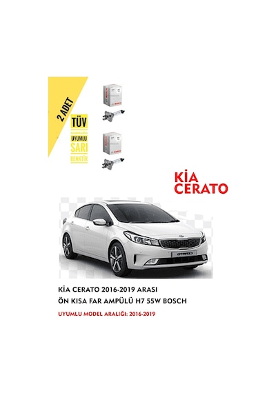 Kia Cerato 2016-2019 Arası Ön Kısa Far Ampülü 2 Adet Sarı Renk