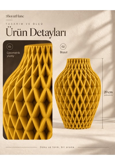 Baklava Desenli Dekoratif Vazo 20 Cm Kuru Çiçeklik Altın