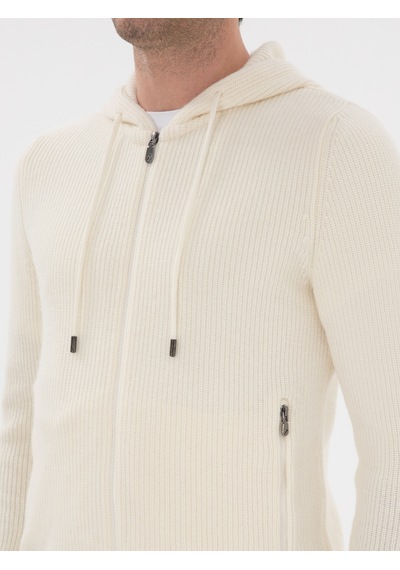 Cacharel Ekru Slim Fit Triko Hırka Bej