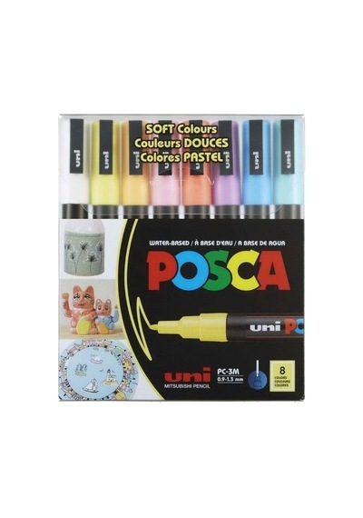 Uni Pc-3m/8c Sc Posca Su Bazlı Poster Markörü Soft 09-1.3mm Renk 8li Set