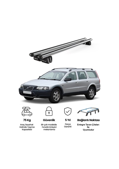 Pençe Volvo Xc70 Ara Atkı 1998-2007 Uyumlu Gri Ara Atkı Port Bagaj Tavan Barı