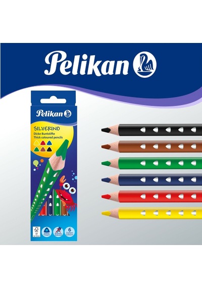 Pelikan Silverino Jumbo Üçgen Kuru Boya Kalemi 6lı Kutu
