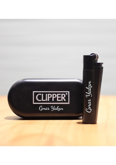 Kişiye Özel Metal Kutulu Siyah Clipper Çakmak