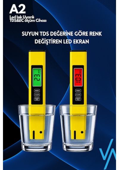 Nv-a2 Tds & Ec Ölçer Kırmızı/yeşil Led Uyarılı Dijital Su Kalitesi Ölçüm Cihazı Işıklı