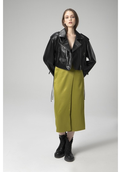 Dericlub Wm038a Gerçek Deri Kadın Mont Siyah Null Siyah