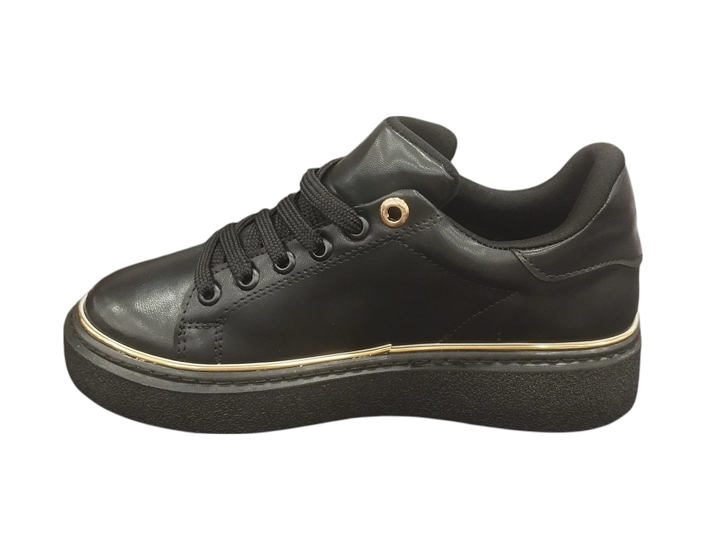 Ventes 9891614z Kadın Kalın Tabanlı Altın Detaylı Günlük Sneaker Ayakkabı Siyah