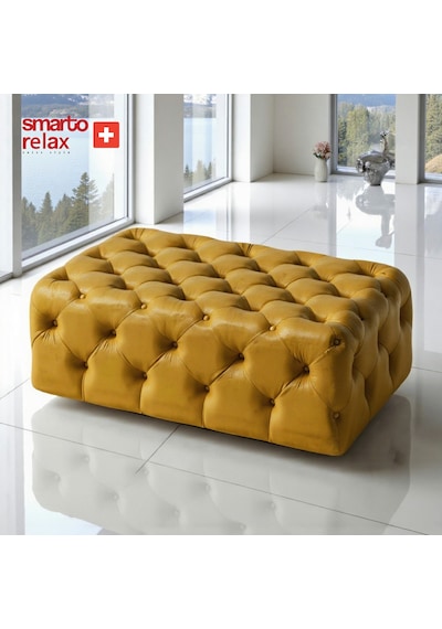 Smarto Relax Puf Swiss Style Guarda Ayaksız Kapitoneli Dekoratif 80x45x45 Cm Ayaksız Kapitoneli Dekoratif Puf Sarı