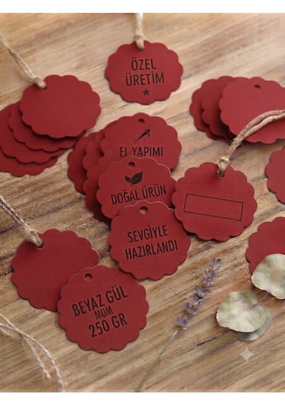 Premium Kırmızı Papatya Şekilli Hediye Etiketi 100'lü Ürün Ve Ambalaj Etiket Kartı