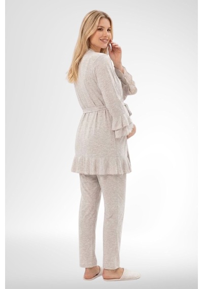 Mecit Pijama Mecit 6403 Sabahlıklı Lohusa Pijama Takımı Vizon