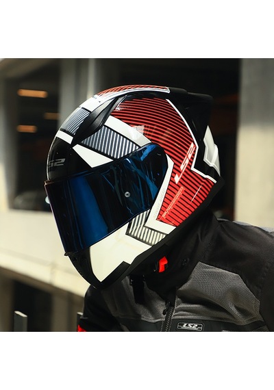 Mavi Cam + Ls2 Rapid 2 Race Extra Kask Beyaz - Kırmızı