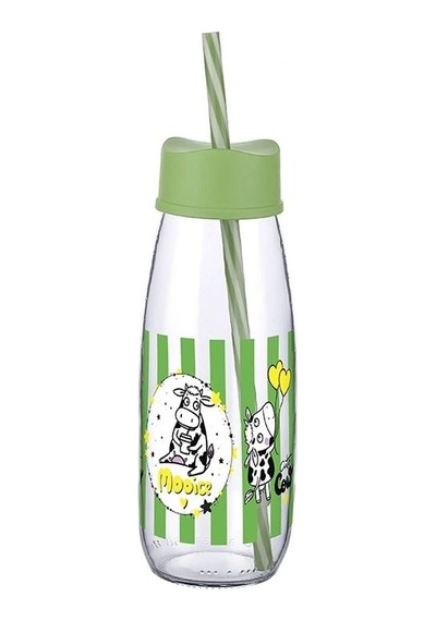 Hayvan Figürlü Pipetli Su Ve Süt Şişesi Cam 500 Ml Çok Renkli
